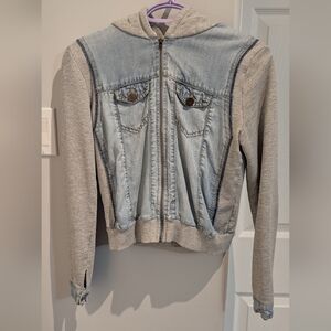 Gray and Blue Denim Hoodie Jacket